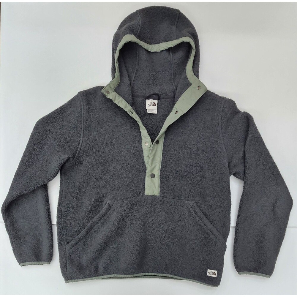 The North Face Carbondale Fleece Hoodie Med, 1/4 Snap Pullover, Gray & Green